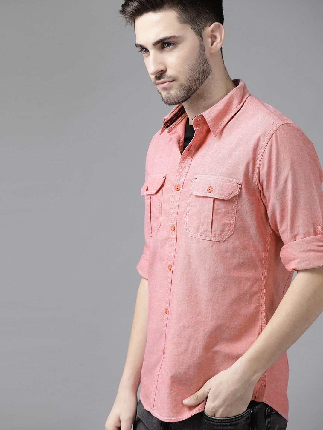

Roadster Men Pink Solid Opaque Pure Cotton Casual Shirt