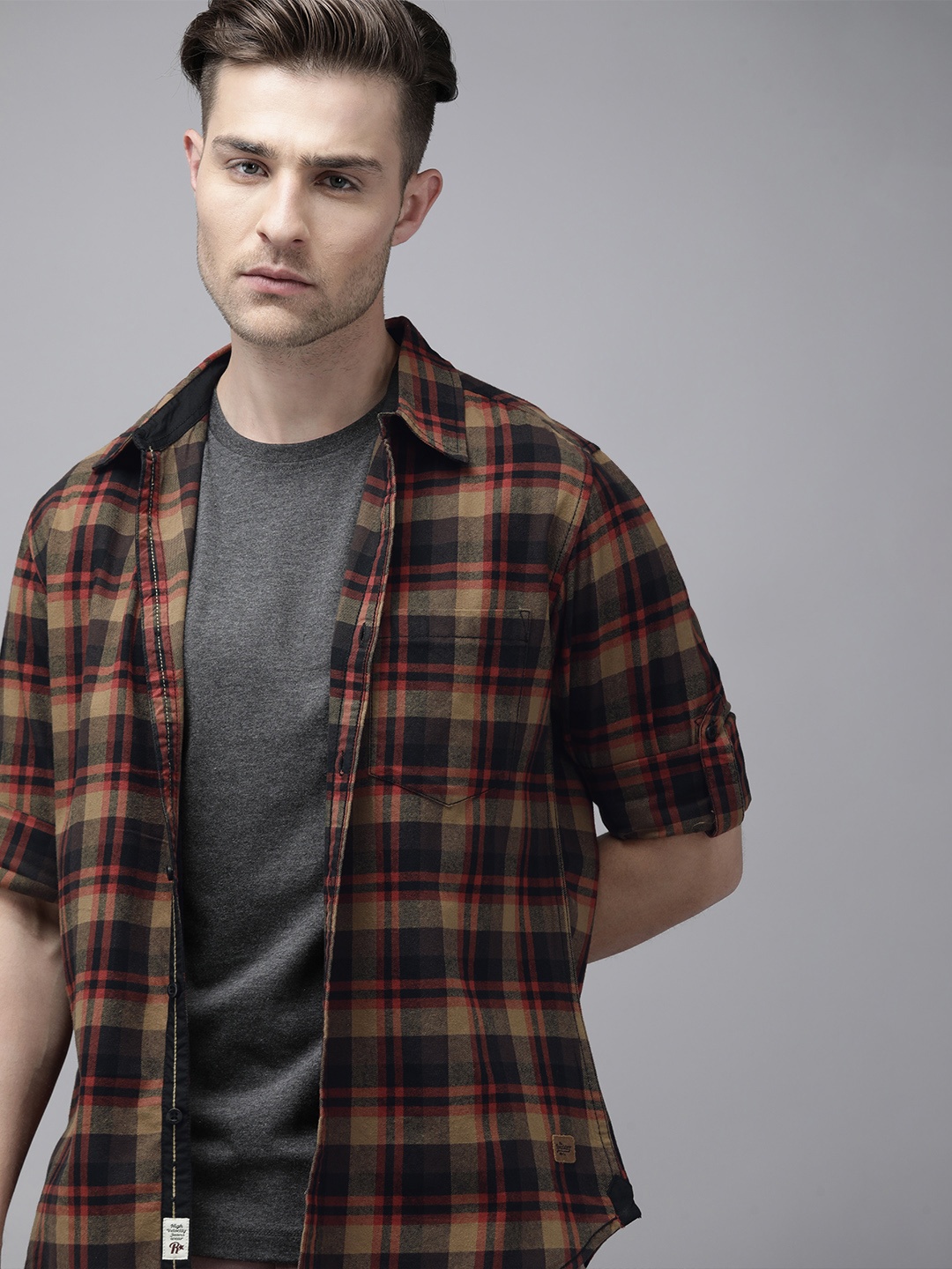 

Roadster Men Brown Checked Pure Cotton Casual Shirt