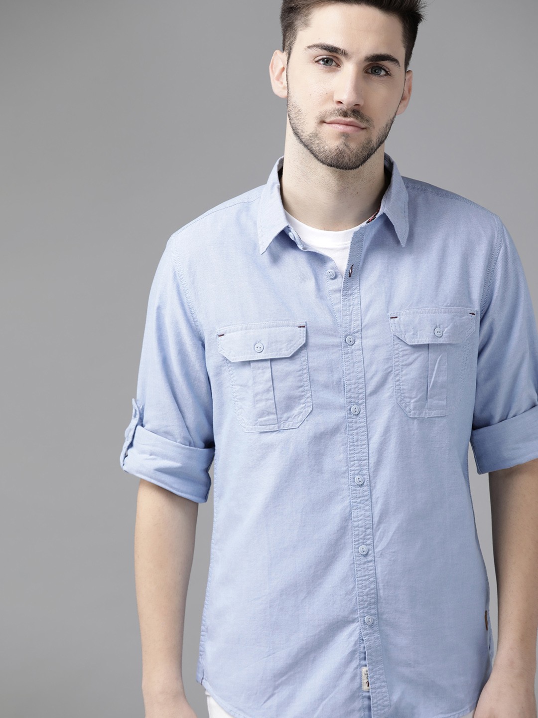 

Roadster Men Blue Solid Opaque Pure Cotton Sustainable Casual Shirt
