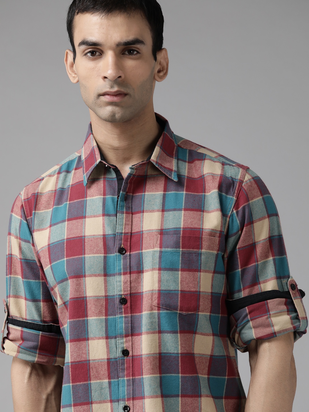 

Roadster Men Maroon & Beige Buffalo Checked Pure Cotton Casual Shirt