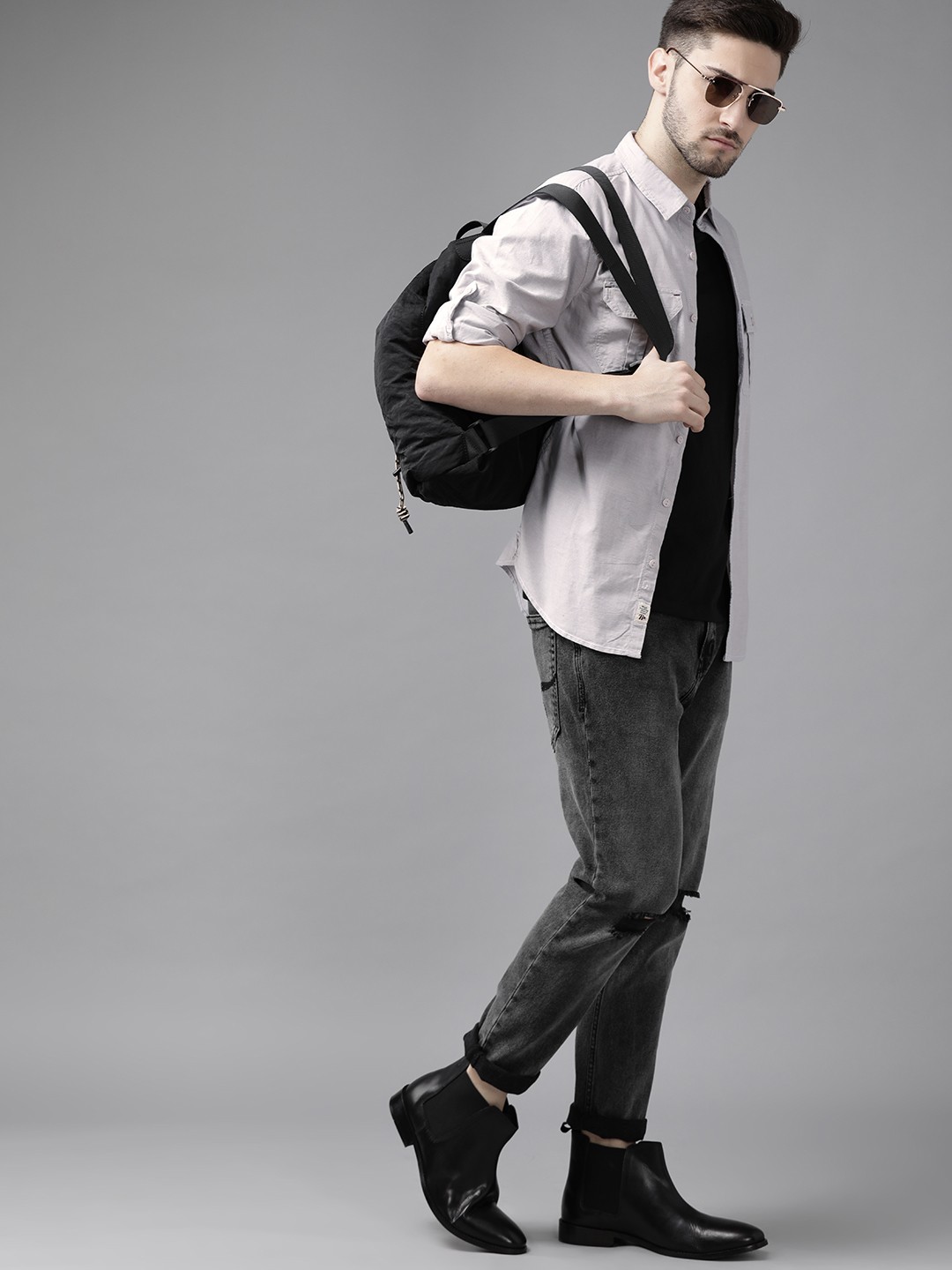 

Roadster Men Grey Solid Opaque Pure Cotton Sustainable Casual Shirt