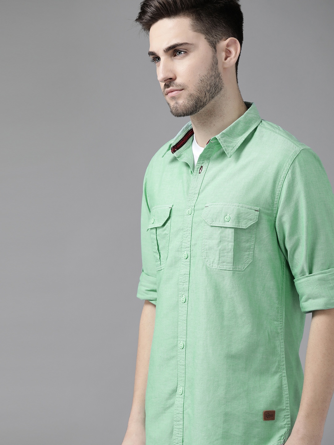 

Roadster Men Green Solid Opaque Pure Cotton Casual Shirt