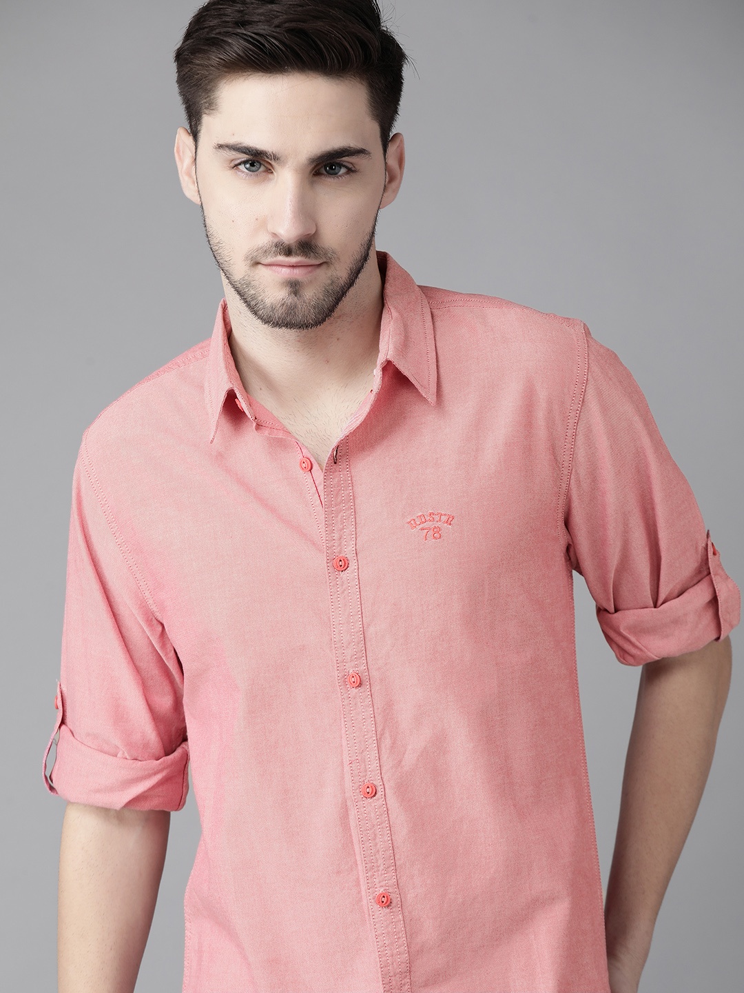 

Roadster Men Pink Solid Cotton Sustainable Casual Shirt