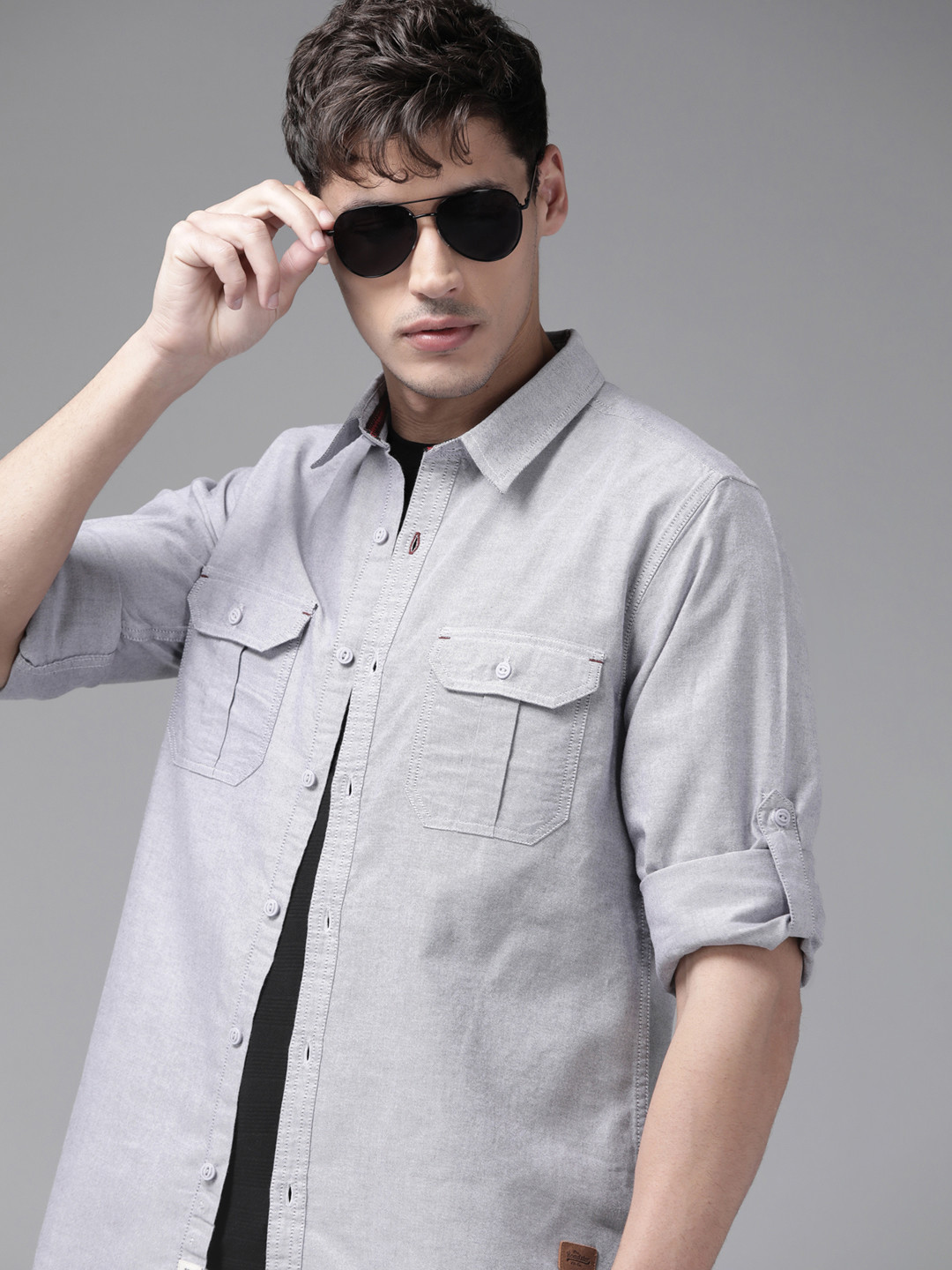 

Roadster Men Grey Pure Cotton Sustainable Casual Shirt