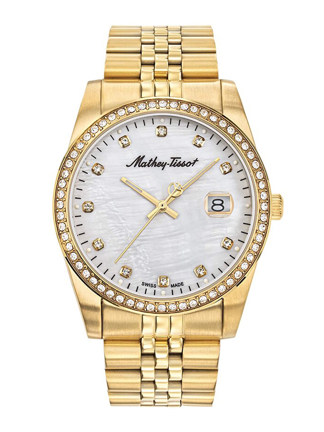 

Mathey-Tissot Swiss Made Men White Embellished Dial Gold Toned Analogue Watch H709PQI