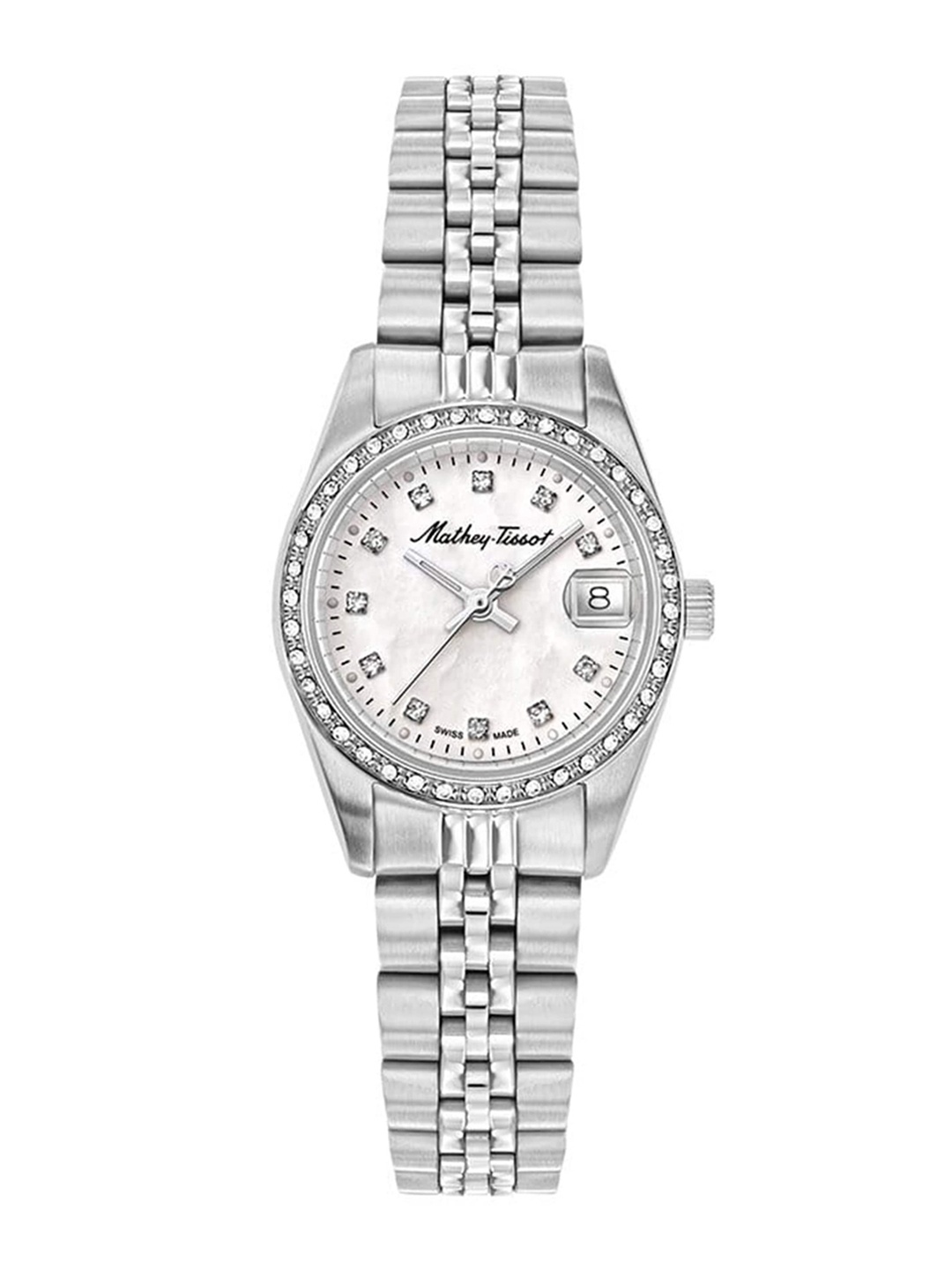 

Mathey-Tissot Swiss Made Women White Embellished Dial Silver Toned Analogue Watch D709AQI