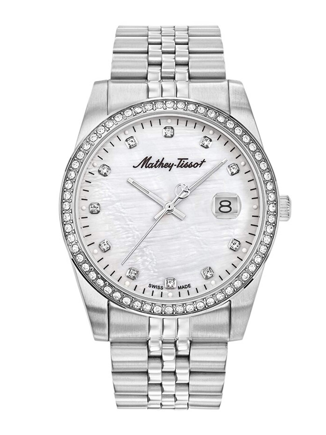 

Mathey-Tissot Men White Embellished Dial & Silver Toned Stainless Steel Bracelet Style Straps Analogue Watch