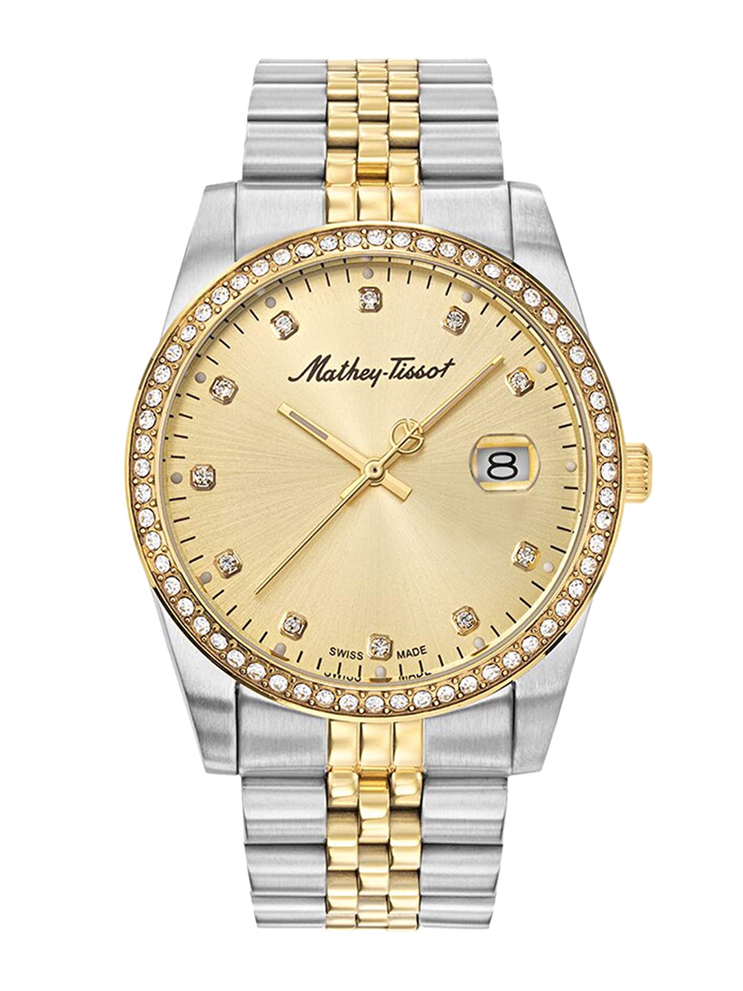 

Mathey-Tissot Men Gold-Toned Embellished Dial & Multicoloured Stainless Steel Bracelet Style Straps Analogue Watch