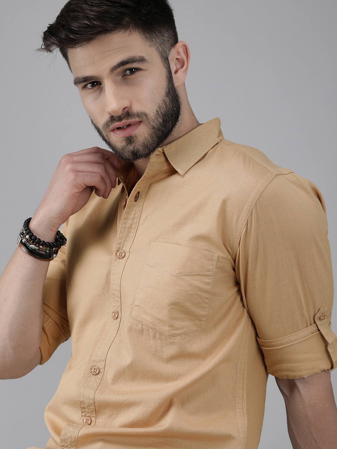 

Roadster Men Khaki Solid Sustainable Casual Cotton Shirt