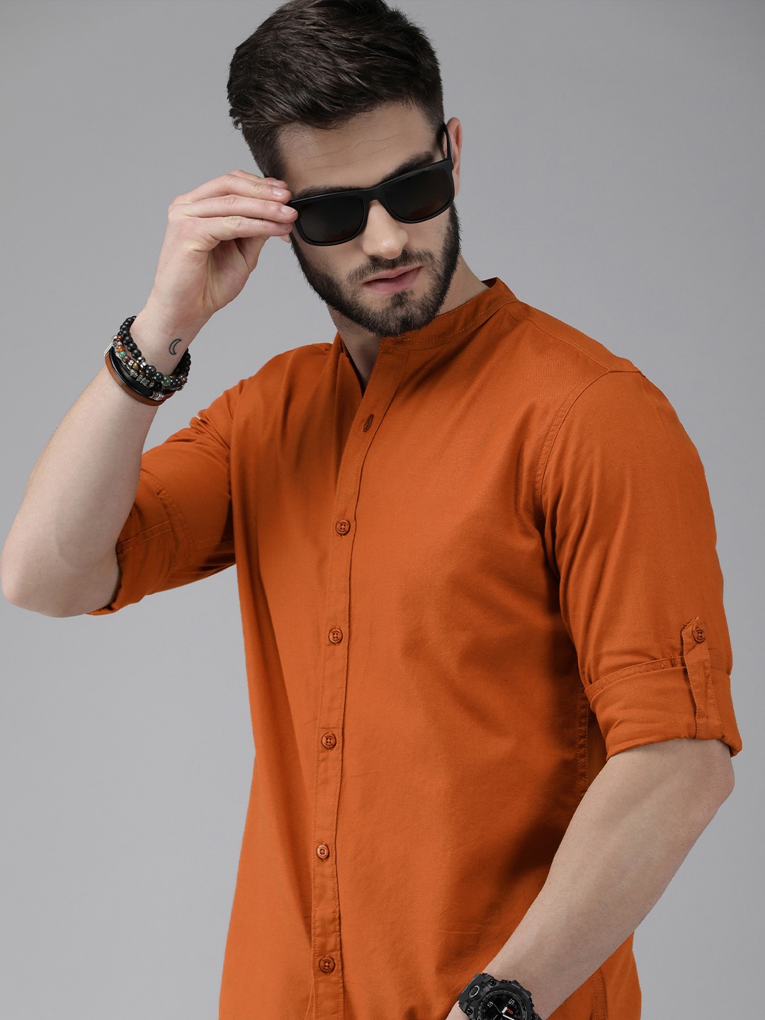 

Roadster Men Orange Solid Casual Cotton Shirt