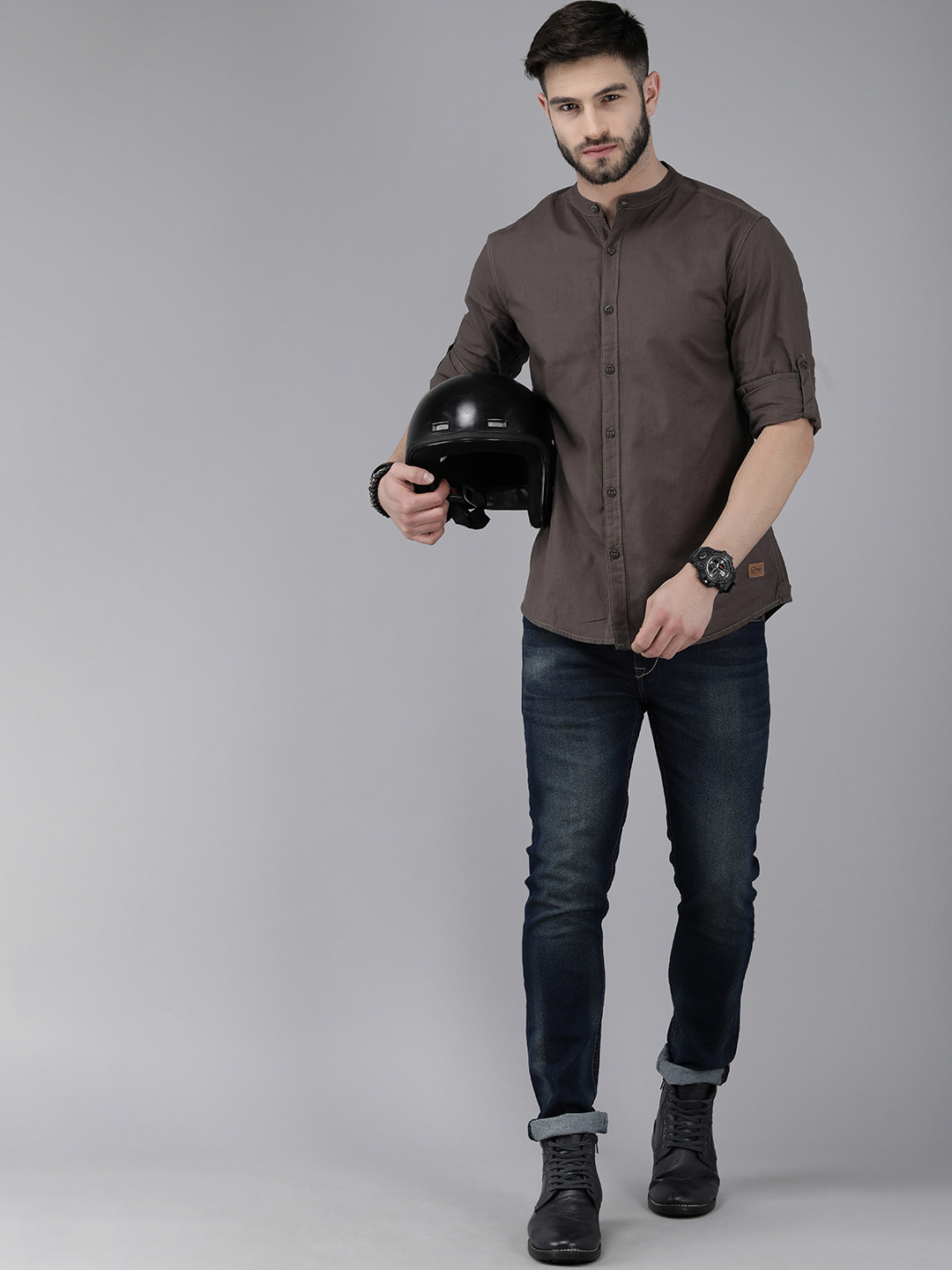 

Roadster Men Brown Solid Casual Cotton Shirt