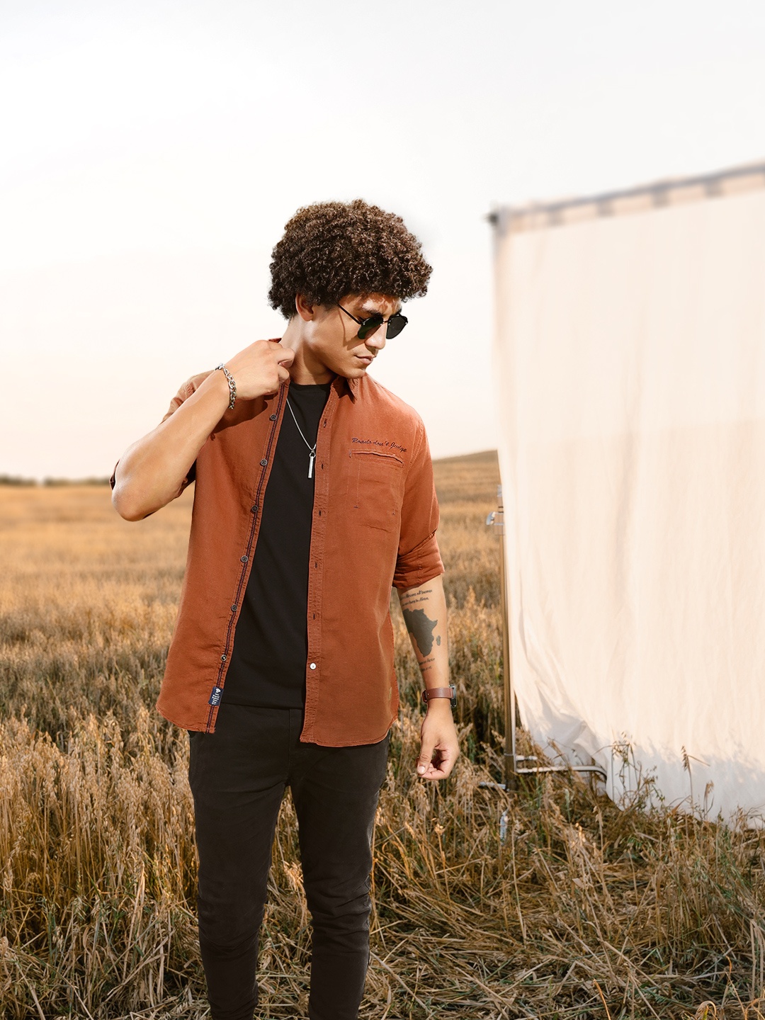 

Roadster Men Rust Red Solid Cotton Linen Sustainable Casual Shirt