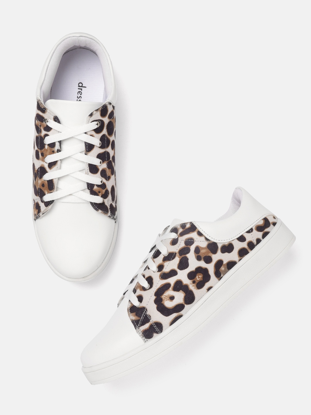 

DressBerry Women White & Brown Leopard Print Sneakers