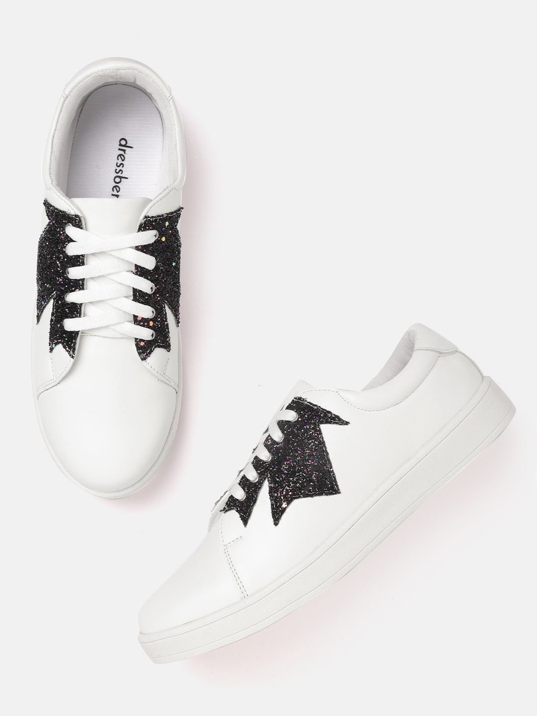 

DressBerry Women White & Black Glitter Sneakers