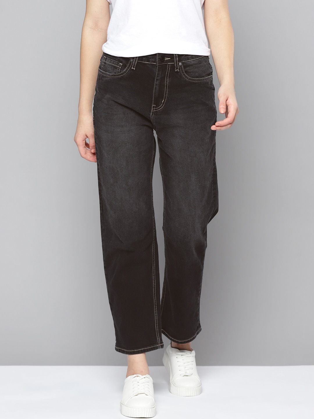 

Mast & Harbour Women Black Straight Fit High-Rise Light Fade Jeans