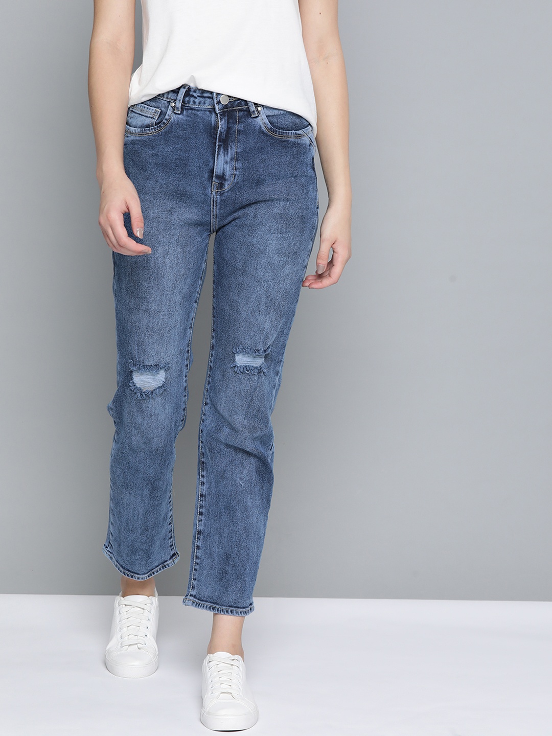

Mast & Harbour Women Blue Straight Fit Low Distress Stretchable Jeans