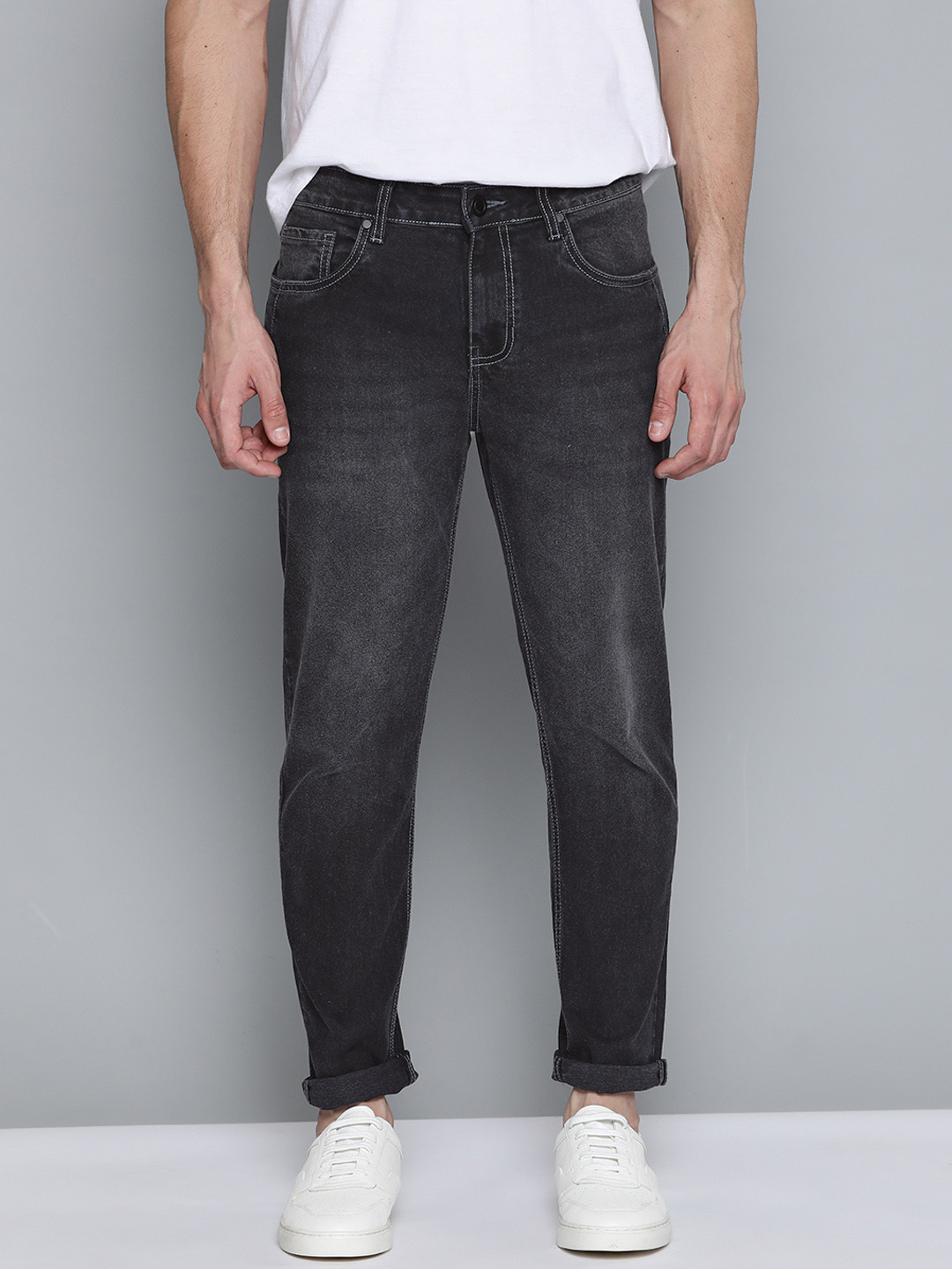 

Mast & Harbour Men Charcoal Grey Slim Fit Light Fade Stretchable Jeans