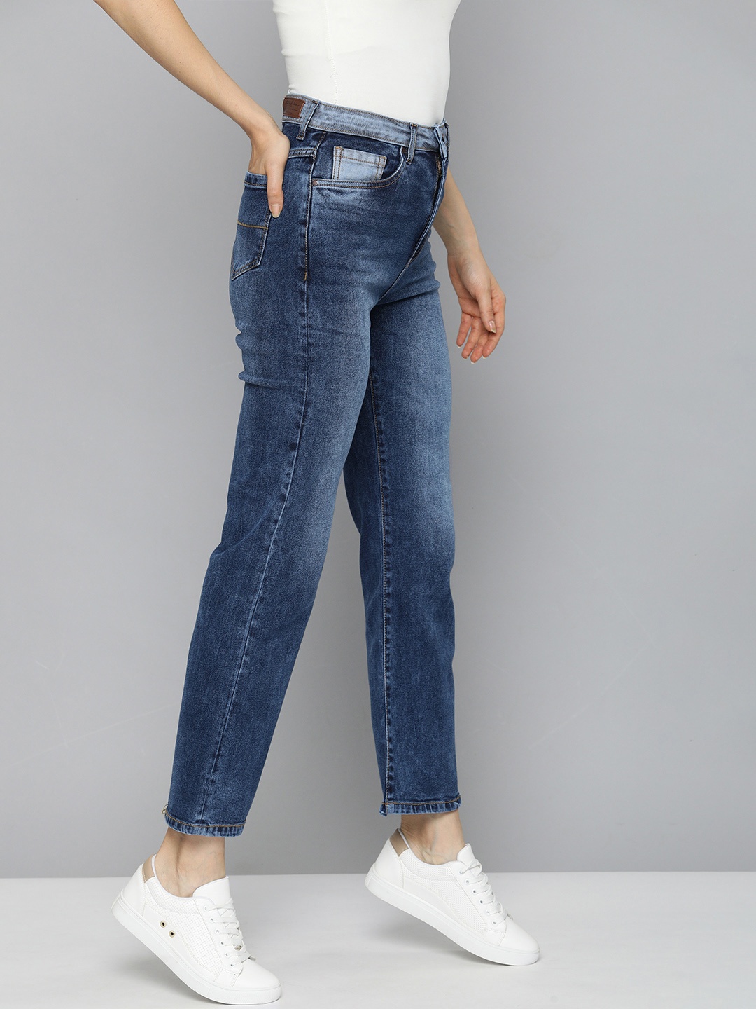 

Mast & Harbour Women Blue Straight Fit High-Rise Heavy Fade Acid Wash Stretchable Jeans