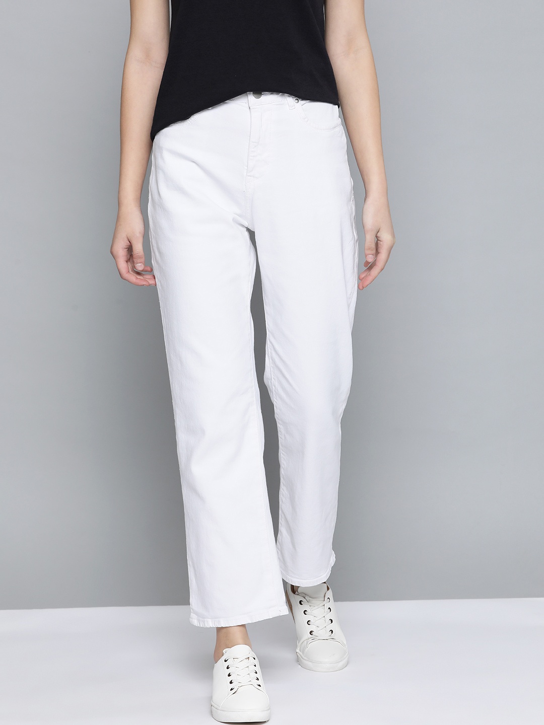 

Mast & Harbour Women White Straight Fit High-Rise Stretchable Jeans