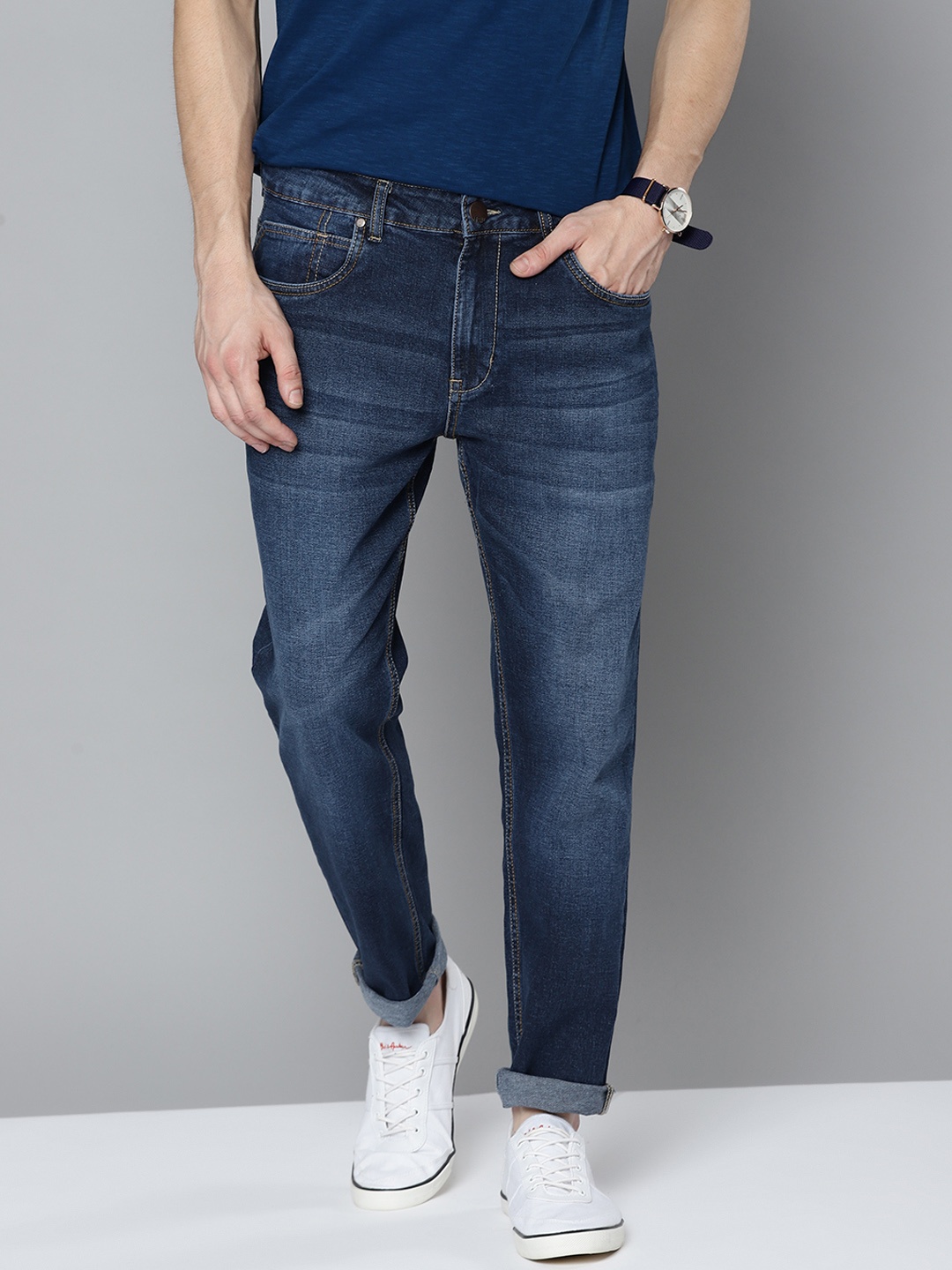 

Mast & Harbour Men Navy Blue Slim Tapered Fit Light Fade Stretchable Jeans