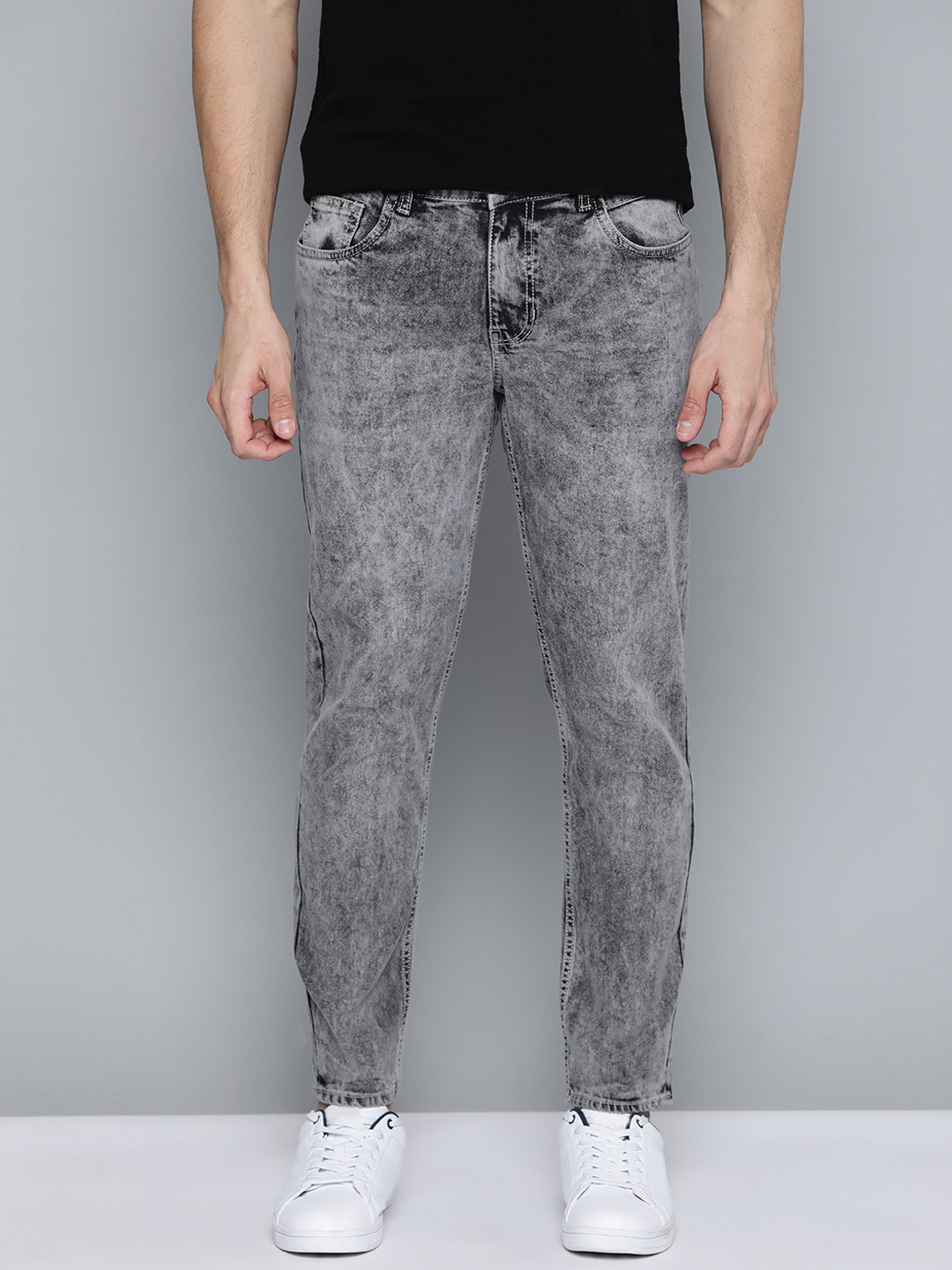 

Mast & Harbour Men Grey Skinny Fit Heavy Fade Acid Wash Stretchable Jeans