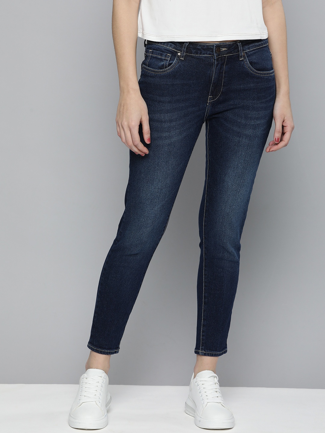 

Mast & Harbour Women Navy Blue Skinny Fit High-Rise Light Fade Stretchable Jeans