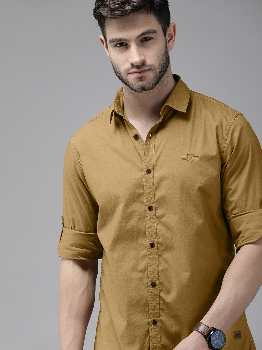 

Roadster Men Mustard Solid Casual Shirt