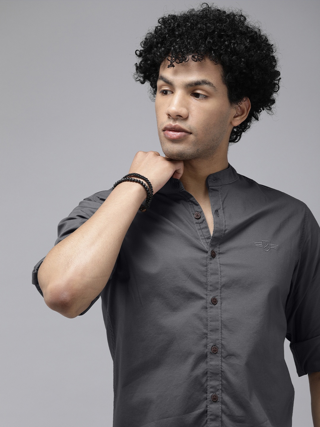 

Roadster Men Grey Solid Opaque Pure Cotton Sustainable Casual Shirt