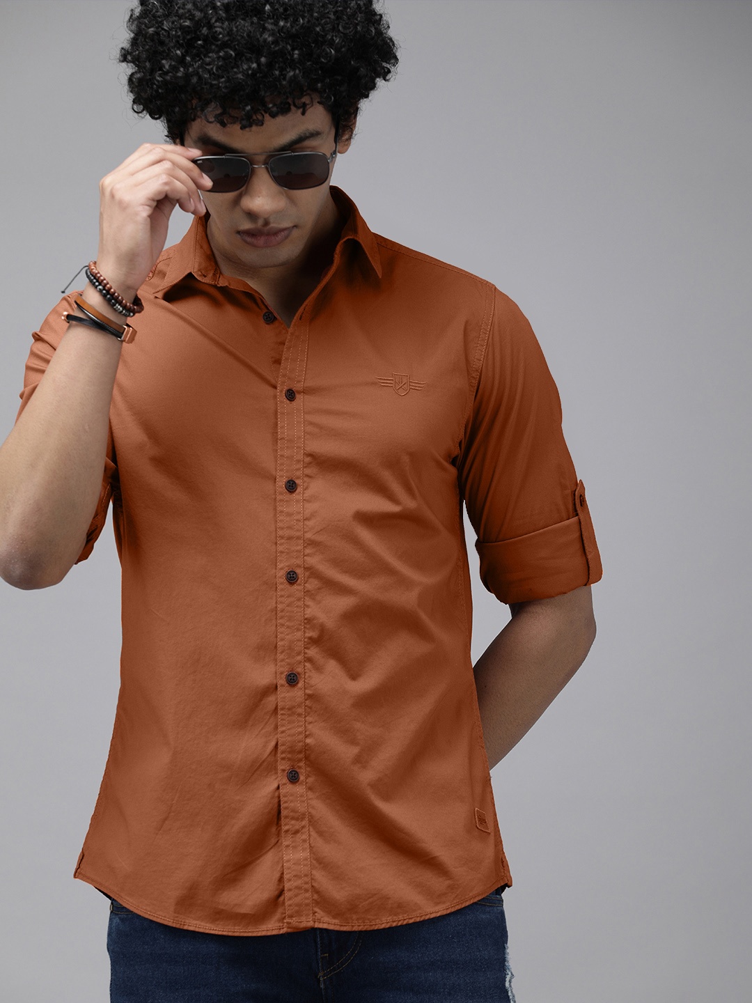 

Roadster Men Rust Orange Opaque Casual Shirt
