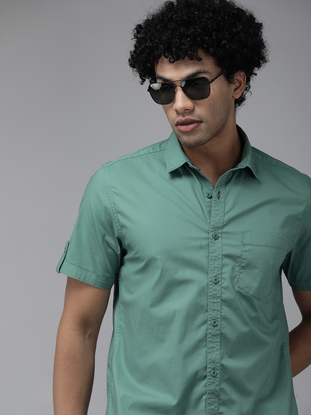 

Roadster Men Blue Spruce Slim Fit Opaque Casual Shirt