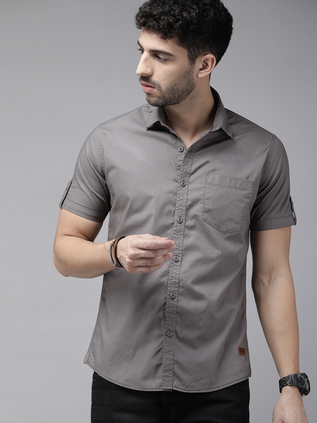 

Roadster Men Grey Slim Fit Opaque Casual Shirt