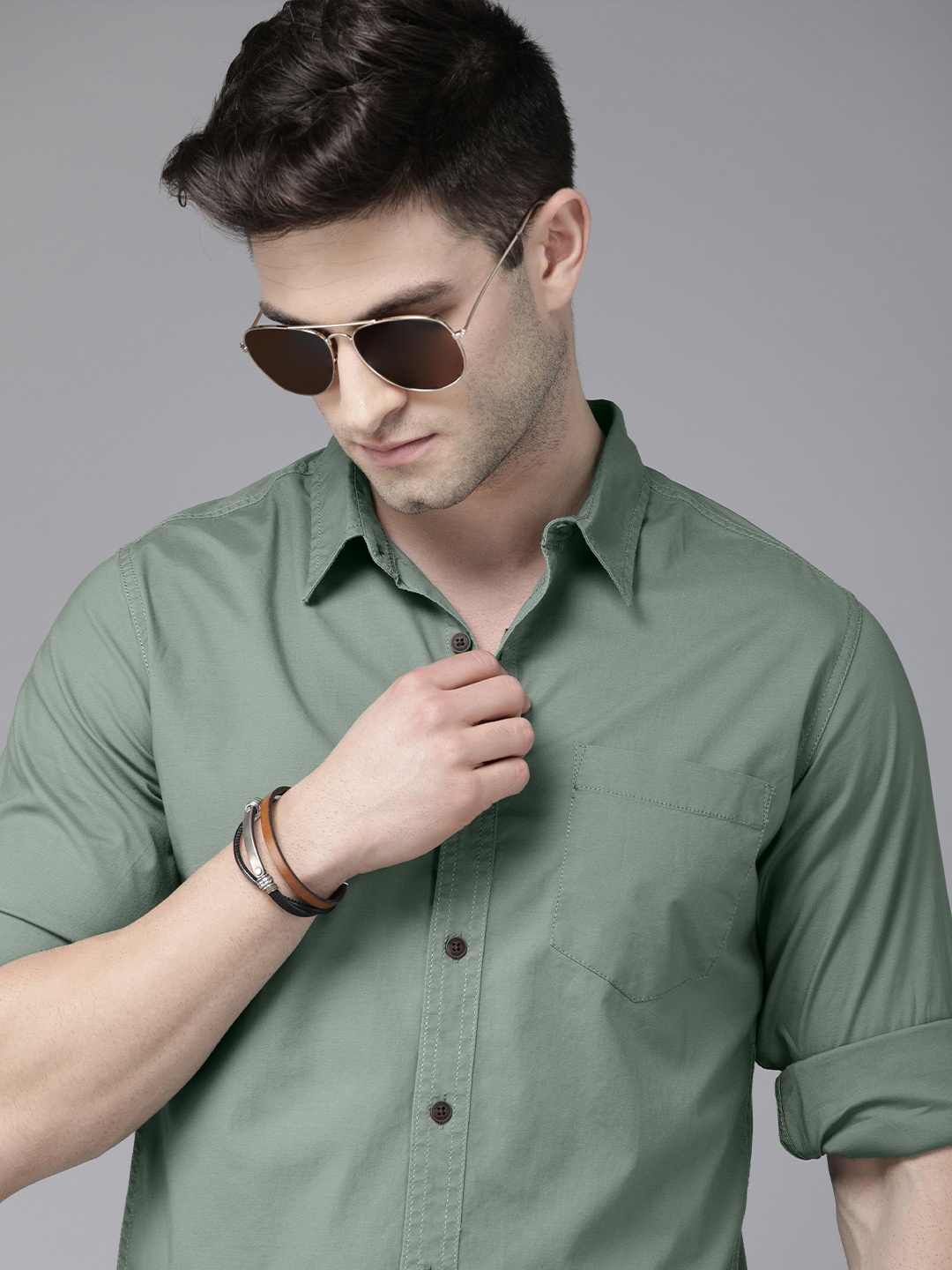 

Roadster Men Olive Green Casual Shirt