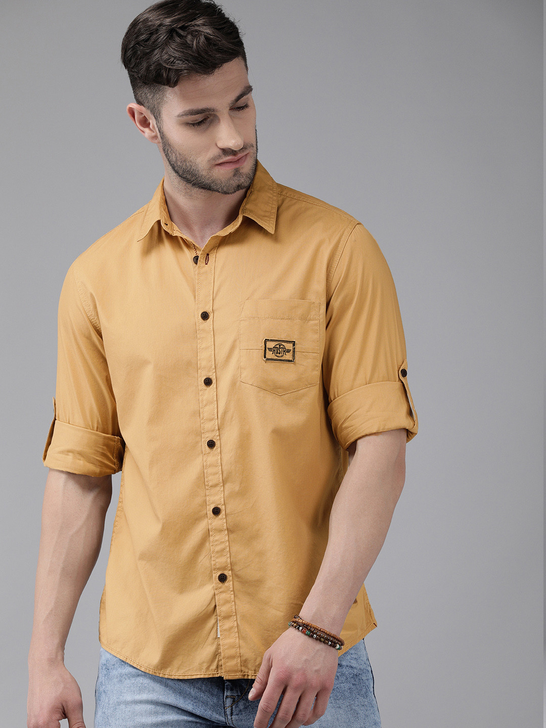 

Roadster Men Beige Solid Regular Fit Pure Cotton Casual Shirt