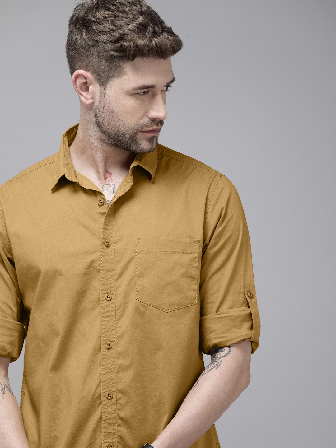 

Roadster Men Mustard Solid Opaque Casual Shirt