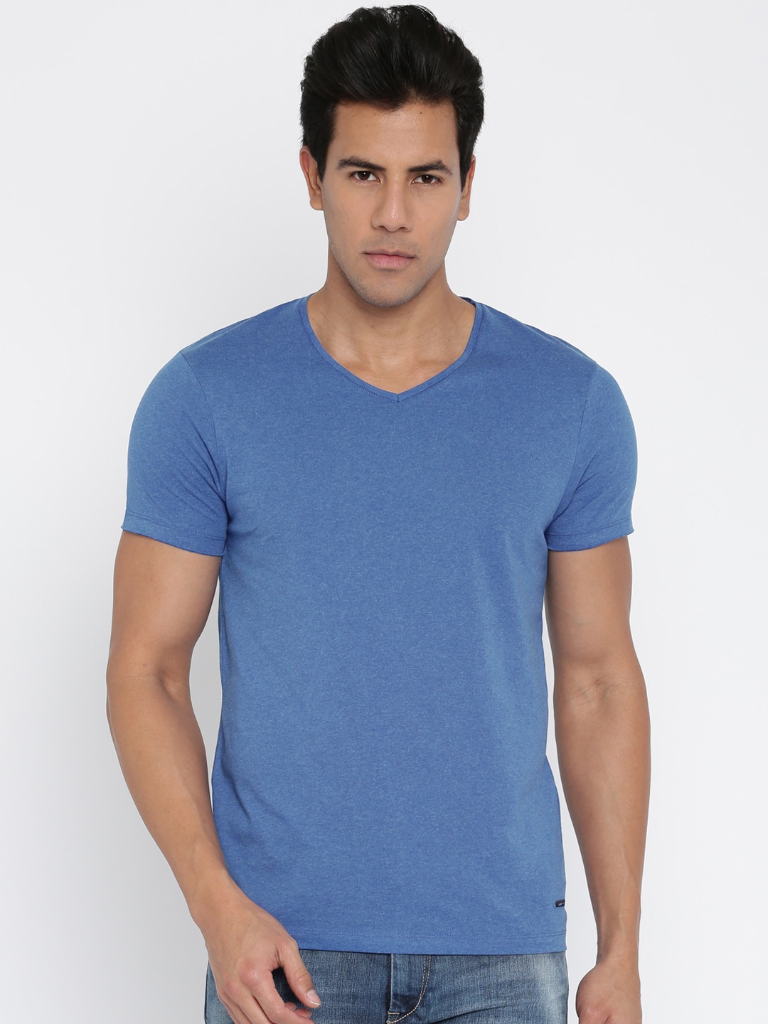 

Jack Jones Men Blue Solid Pure Cotton T-shirt