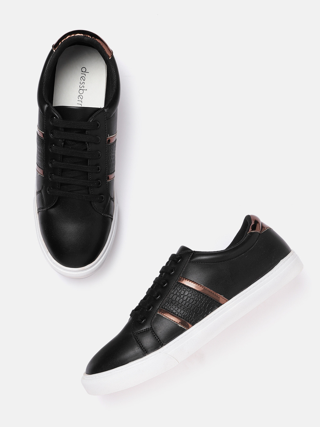

DressBerry Women Black Solid Leather Sneakers
