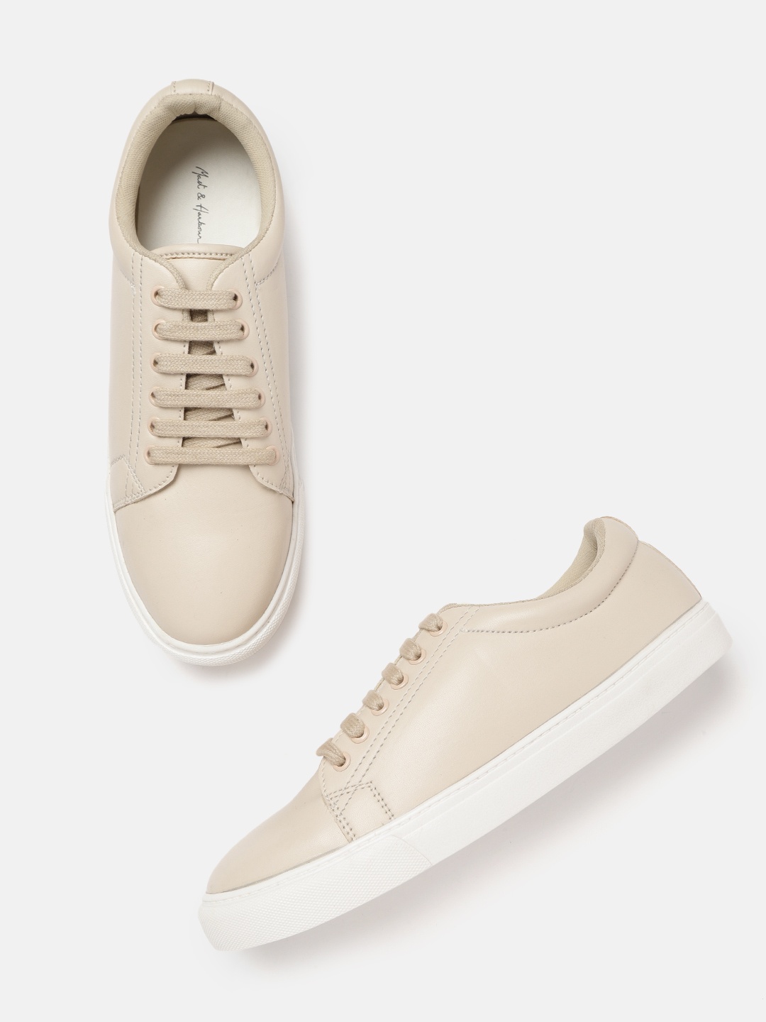 

Mast & Harbour Women Beige Solid Leather Sneakers
