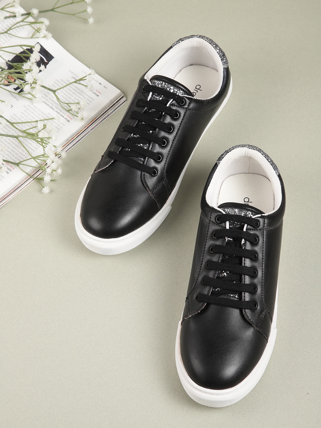 

DressBerry Women Black Solid Leather Sneakers