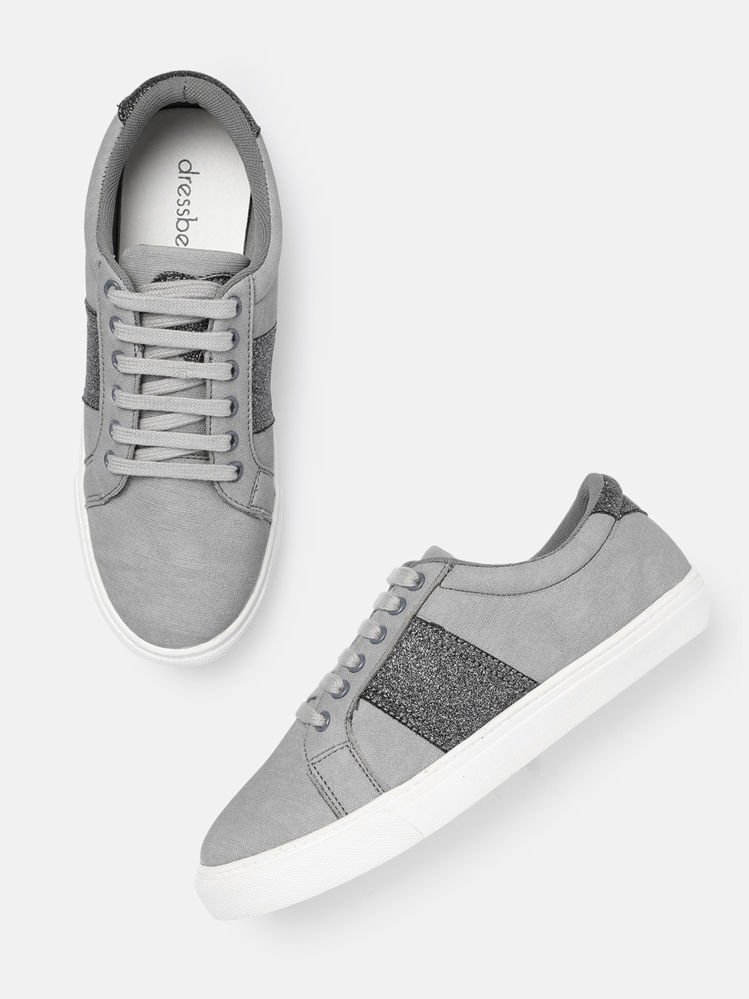 

DressBerry Women Grey Solid Leather Sneakers