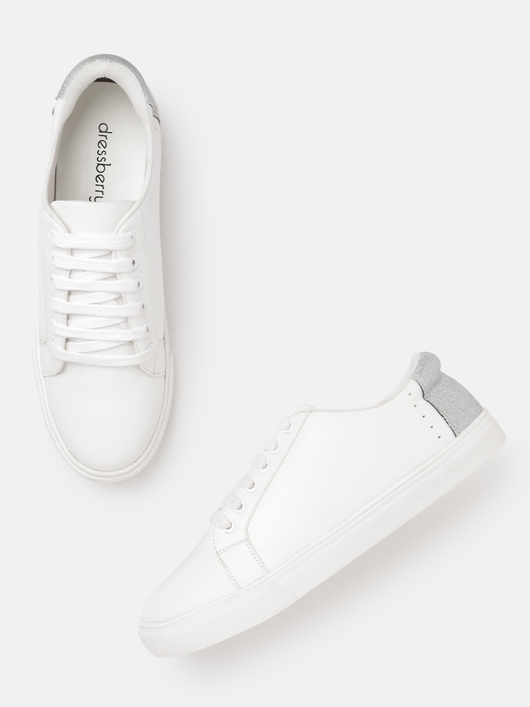 

DressBerry Women White & Silver-Toned Shimmer Detail Sneakers