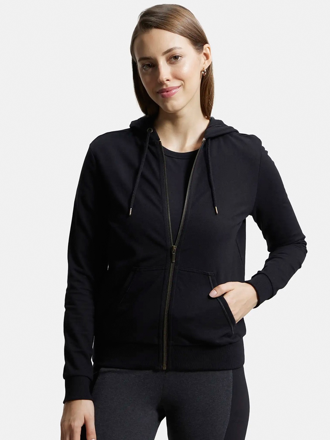 

Jockey Super Combed Cotton French Terry Hoodie Jacket -AW30, Black