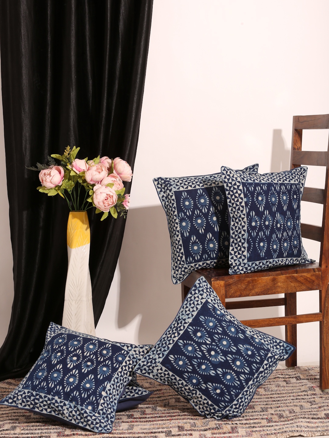 

Gulaab Jaipur Blue Set of 5 Indigo Hand block Printed Square Cushion Covers