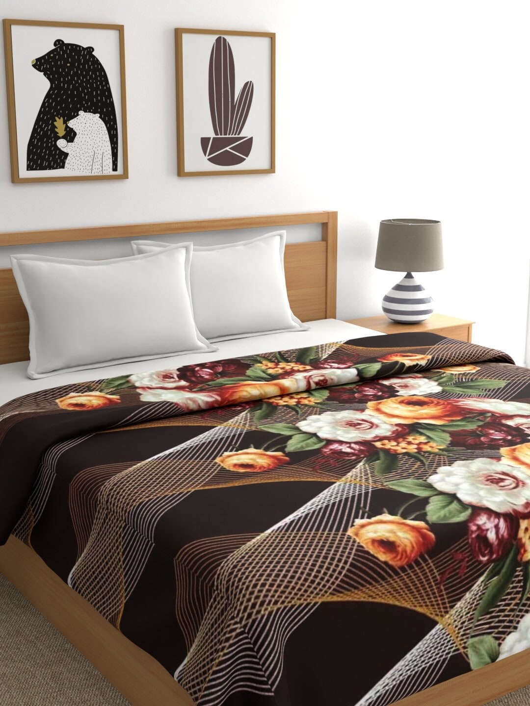 

Raymond Home Brown & Green Floral AC Room 300 GSM Double Bed Blanket
