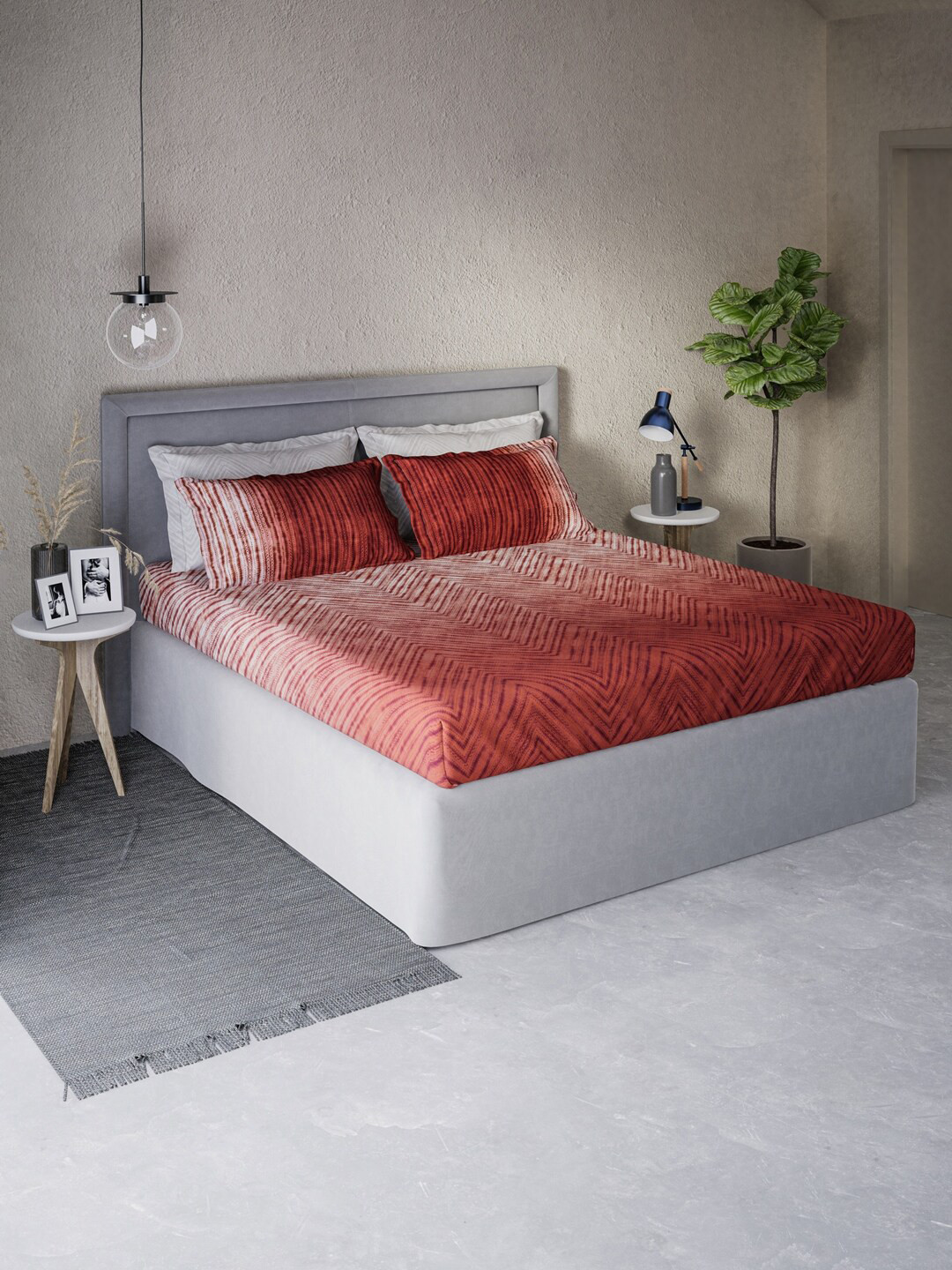 

DDecor Red & White Geometric 400 TC King Bedsheet with 2 Pillow Covers