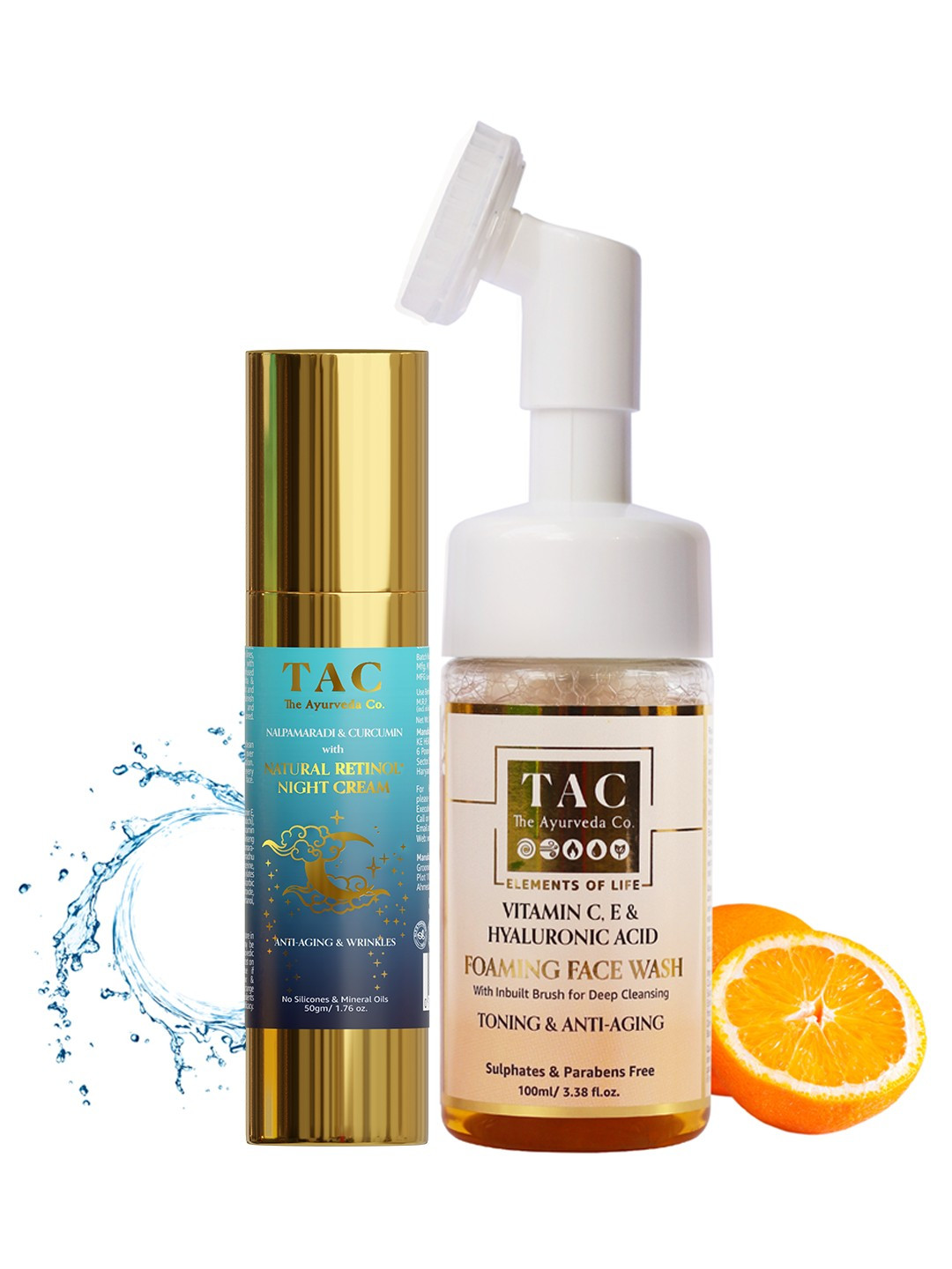 

TAC - The Ayurveda Co. Anti Aging Night Cream with Vitamin C & HA Foaming Face Wash, White