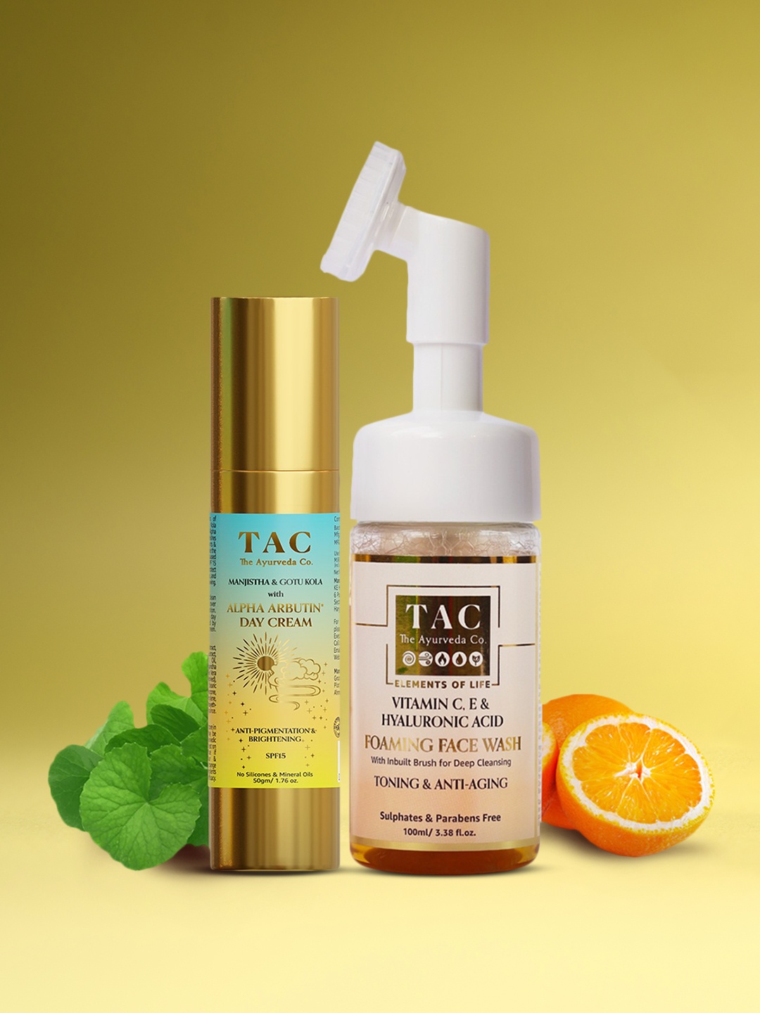 

TAC - The Ayurveda Co. Face Day Cream SPF 15 Vitamin C, Hyaluronic Acid Foaming Face Wash, White