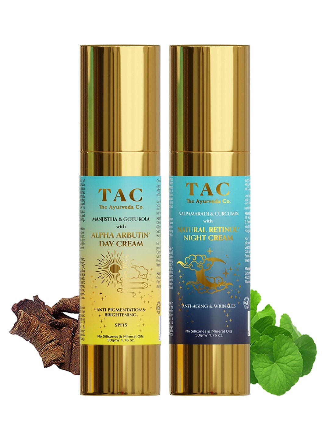 

TAC - The Ayurveda Co. Face Day Cream SPF 15 & Anti Aging Retinol Night Cream for Wrinkles, Brown
