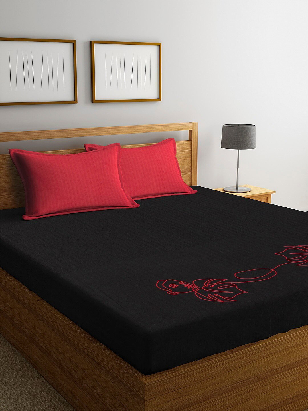 

DECOREALM Black & Red Graphic 300 TC Single Bedsheet with 2 Pillow Covers
