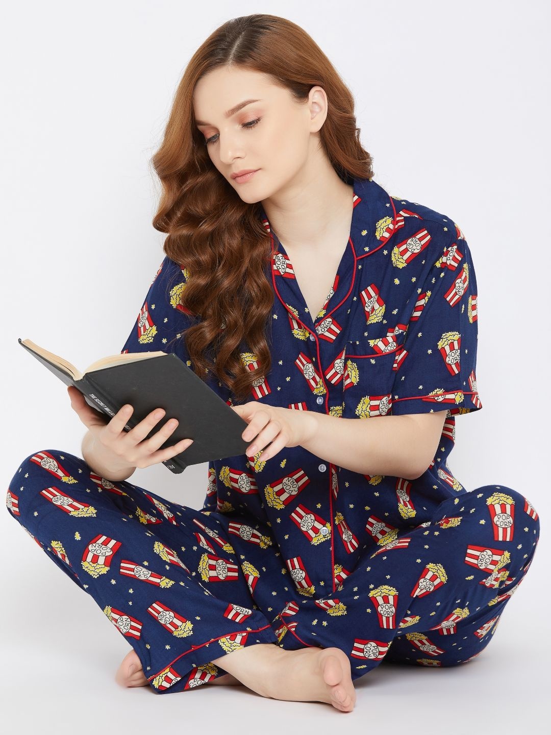 

Uptownie Lite Women Printed Cotton Night Suit, Navy blue