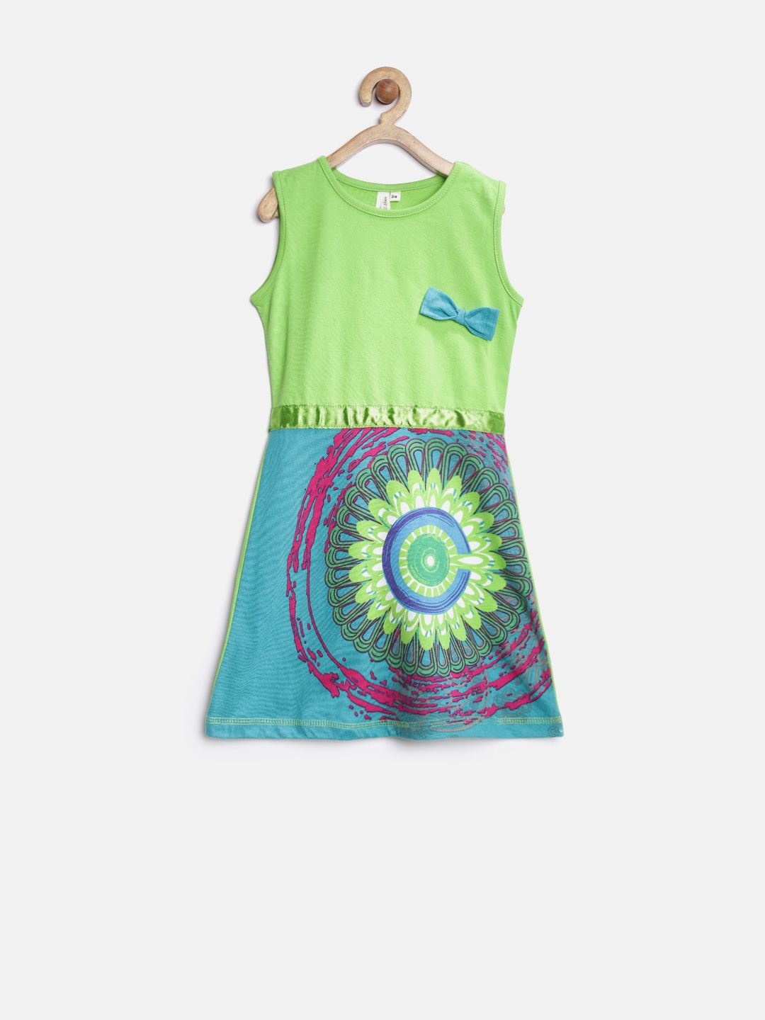 

StyleStone Girls Green Printed A-Line Dress